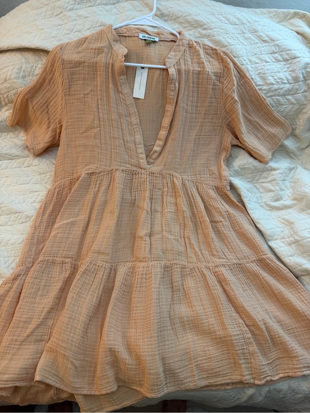Anthropologie Peach-Orange Crinkle Gauze V-Neck Tunic